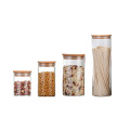 Borosilicate glass storage jar with bamboo lid for tube shaped glass storage jar for kitchen canister sets GSJ-01S